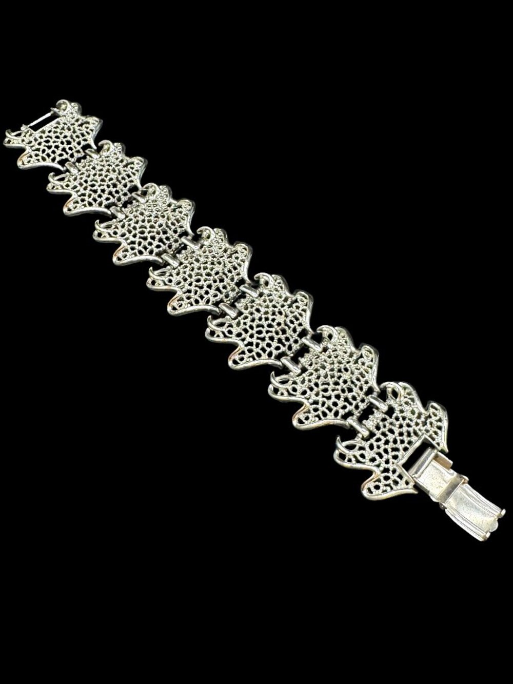 Vintage Silver Tone Links Bracelet Sarah Coventry Filigree Wide